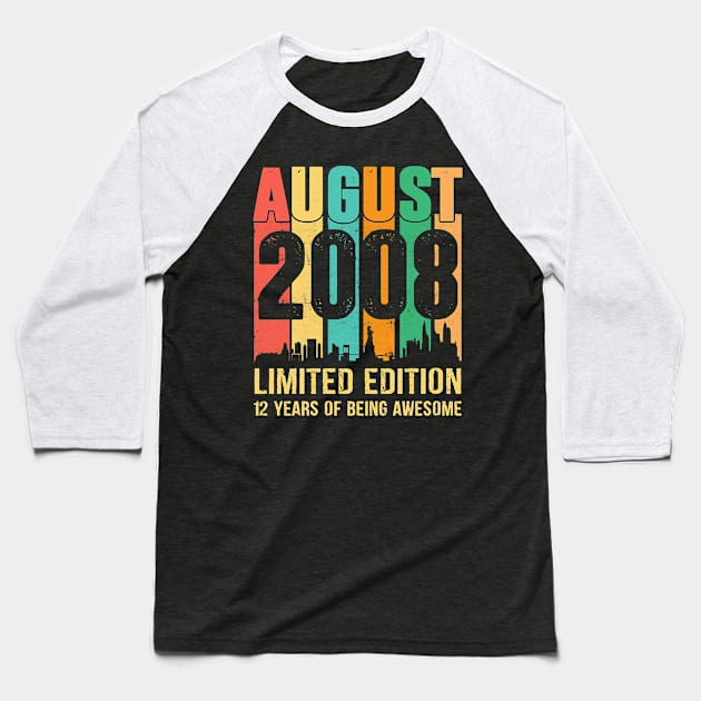 August 2008 12 Years Old 12th Birthday Gift Kids T-Shirt Baseball T-Shirt by Hot food